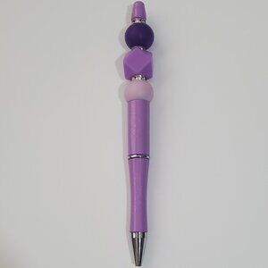 Handmade Purple Beaded Pen – Lavender, Lilac & Plum Silicone Pen with Extra Ink